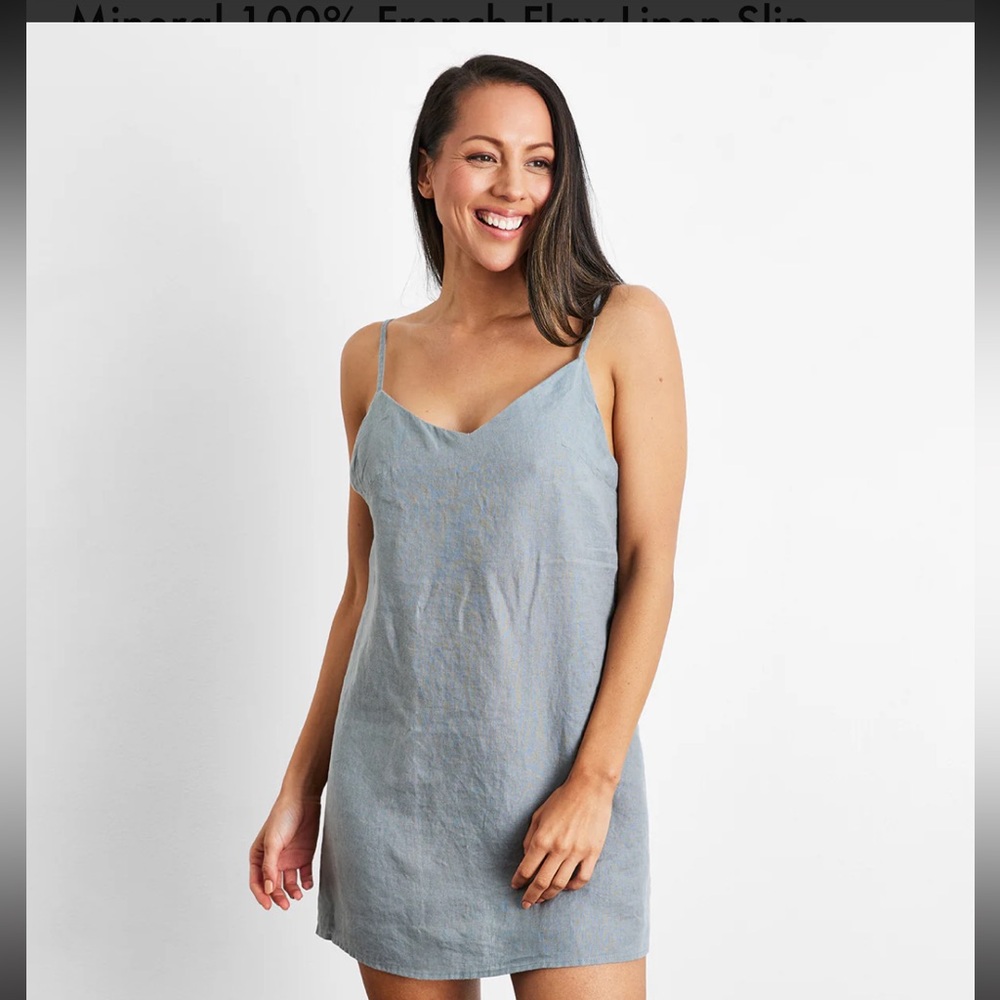 Linen Cami Slip Dress - Slate Blue